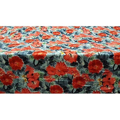 Rayon Challis Coral Flowers on Blue Background Soft Flowy Organic ...