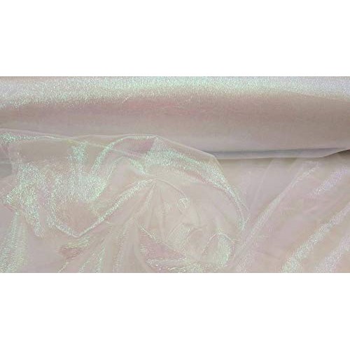 White Iridescent Sheer Crinkle Organza Fabric Sold by The Yard Par...