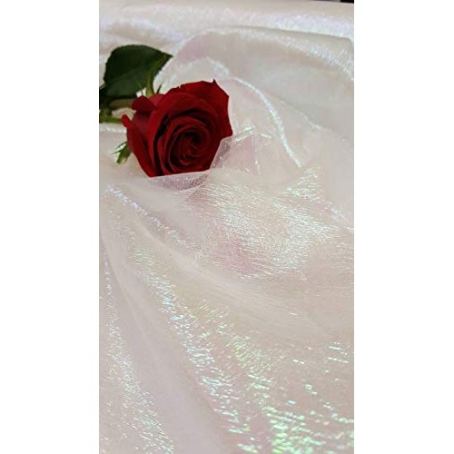 White Iridescent Sheer Crinkle Organza Fabric Sold by The Yard Par...