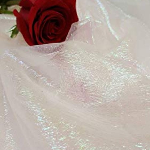 White Iridescent Sheer Crinkle Organza Fabric Sold by The Yard Par...