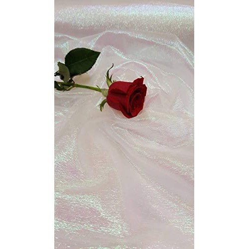 White Iridescent Sheer Crinkle Organza Fabric Sold by The Yard Par...