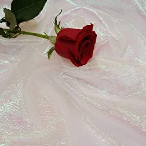 White Iridescent Sheer Crinkle Organza Fabric Sold by The Yard Par...