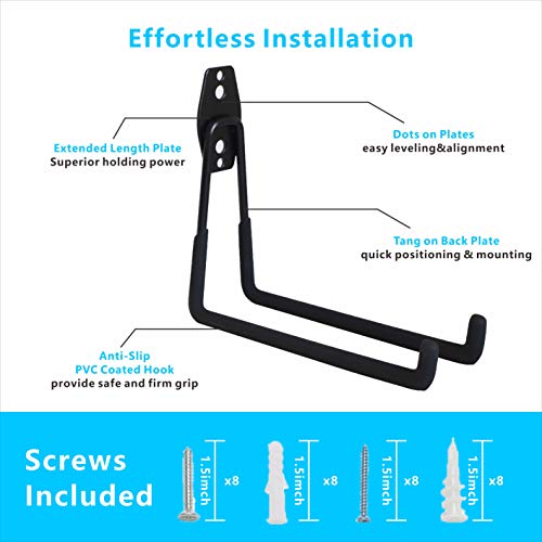 Garage Hooks, 4 Pack Wall Mount Storage Hanger with 2 Extension Co...