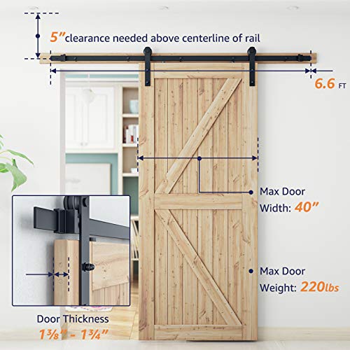SMARTSTANDARD 6.6ft Heavy Duty Sturdy Sliding Barn Door Hardware K...