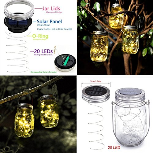 SmilingTown Mason Jar Lid Solar String Lights, Warm White 6 Pack 2...