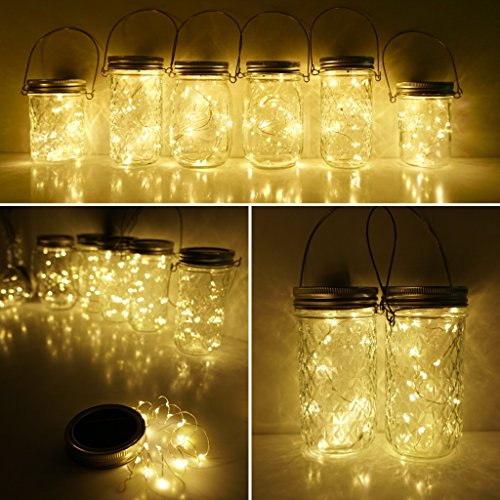 SmilingTown Mason Jar Lid Solar String Lights, Warm White 6 Pack 2...