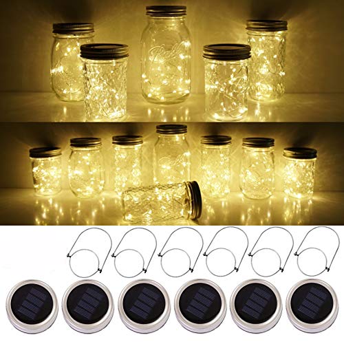 SmilingTown Mason Jar Lid Solar String Lights, Warm White 6 Pack 2...