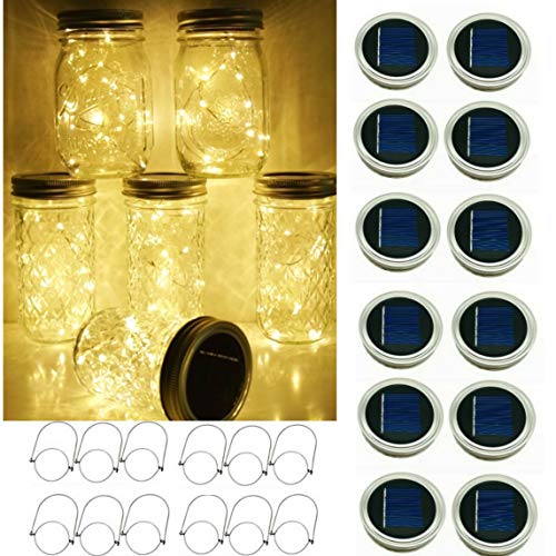 SmilingTown Solar Mason Jar String Light Lids, 12 Pack 30 LED Jar ...