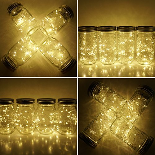 Solar Mason Jar String Light Lids, 10 Pack 20 LED Fairy Firefly St...