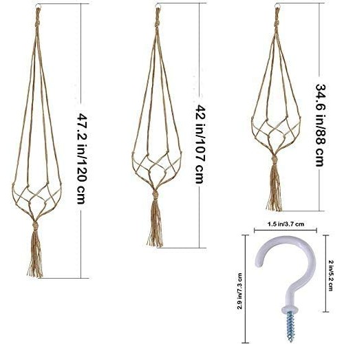 3 Pcs Plant Hanger with 3 Hooks, 3 Sizes Hanging Plant Baskets wit...