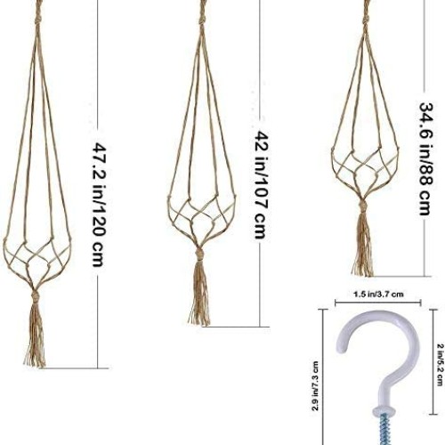3 Pcs Plant Hanger with 3 Hooks, 3 Sizes Hanging Plant Baskets wit...