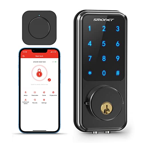 Smart Door Lock, SMONET WiFi Smart Locks Keyless Entry Door Lock D...