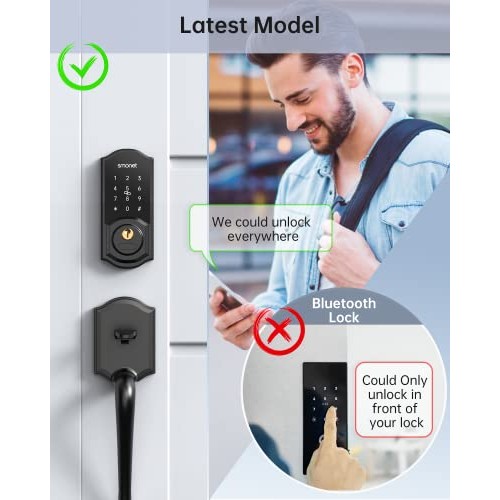 WiFi Door Lock Set, SMONET Remote Control Smart Deadbolt, Digital ...