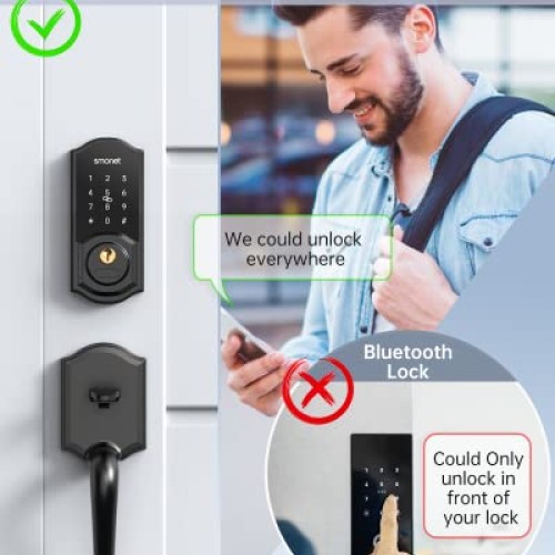 WiFi Door Lock Set, SMONET Remote Control Smart Deadbolt, Digital ...