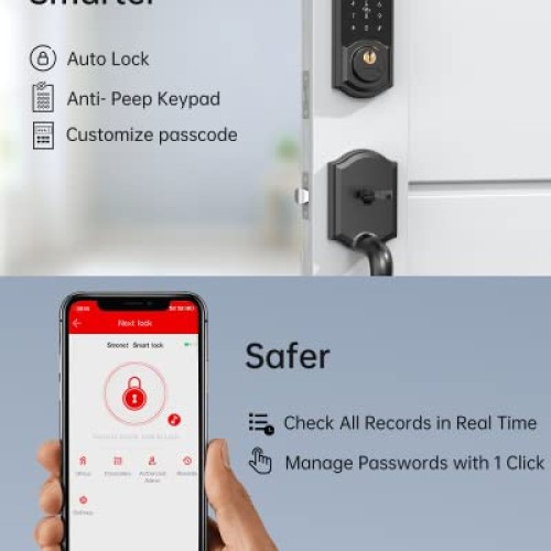 WiFi Door Lock Set, SMONET Remote Control Smart Deadbolt, Digital ...