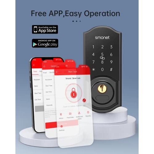 WiFi Door Lock Set, SMONET Remote Control Smart Deadbolt, Digital ...