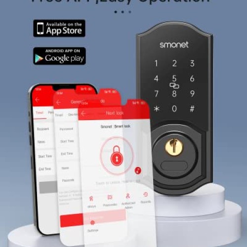WiFi Door Lock Set, SMONET Remote Control Smart Deadbolt, Digital ...