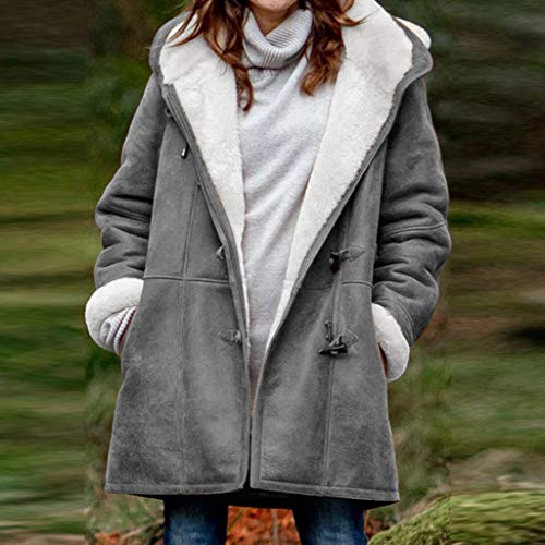 Smoxx Women Plus Size Fleece Warm Winter Pea Coat Horns Buckle Hoo...