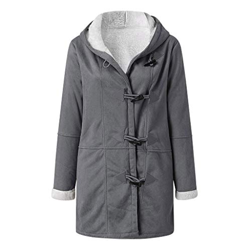 Smoxx Women Plus Size Fleece Warm Winter Pea Coat Horns Buckle Hoo...