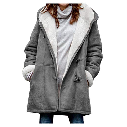 Smoxx Women Plus Size Fleece Warm Winter Pea Coat Horns Buckle Hoo...