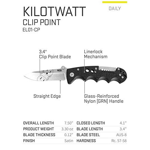 SOG EL01-CP Kilowatt Electricians Pocket Knife with Wire Stripping...