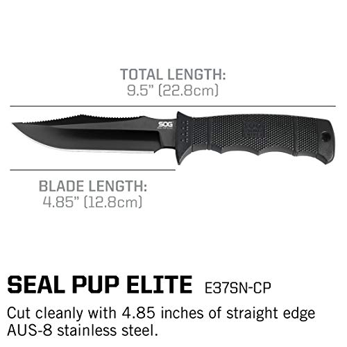 SOG Fixed Blade Knives with Sheath - SEAL Pup Elite Survival Knife...