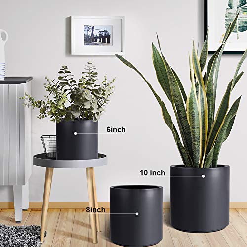 SOGUYI Plant Pots Set Black Ceramic Planter for plants ,6 Inch 8 I...