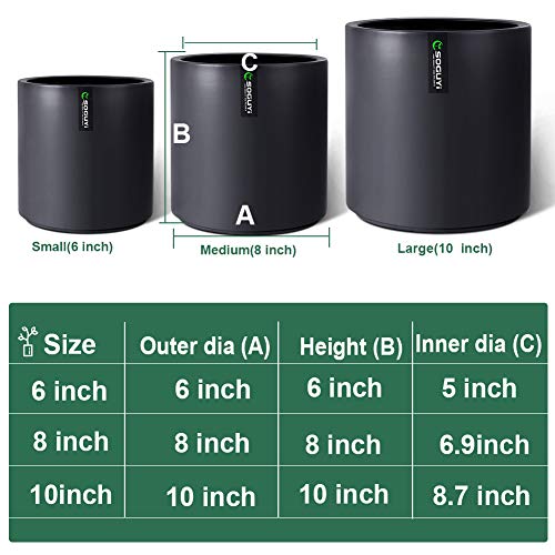 SOGUYI Plant Pots Set Black Ceramic Planter for plants ,6 Inch 8 I...