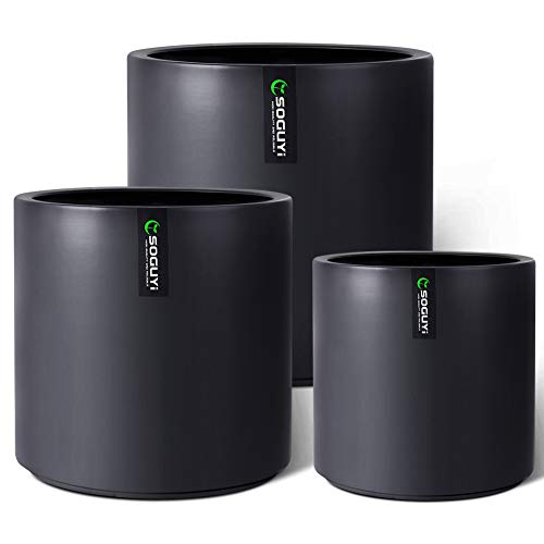 SOGUYI Plant Pots Set Black Ceramic Planter for plants ,6 Inch 8 I...