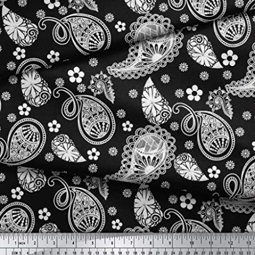 Soimoi Black Silk Fabric Floral & Paisley Print Fabric by The Yard...