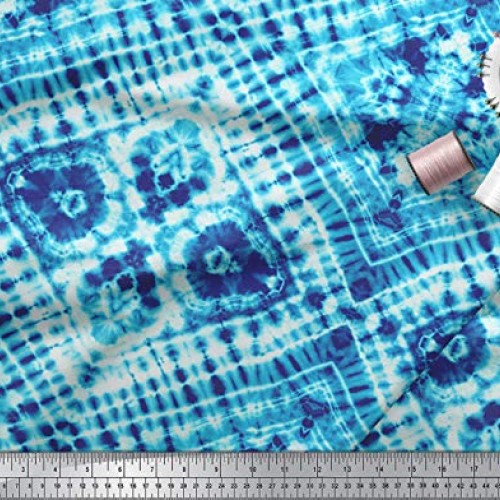 Soimoi Blue Rayon Fabric Animals Tie-Dye Print Fabric by The Yard ...
