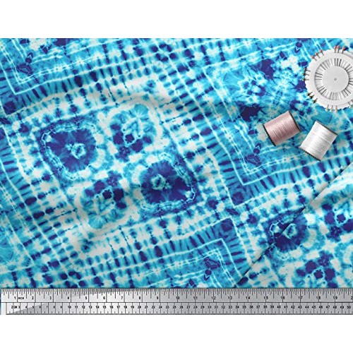 Soimoi Blue Rayon Fabric Animals Tie-Dye Print Fabric by The Yard ...