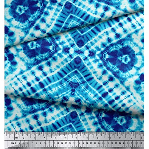 Soimoi Blue Rayon Fabric Animals Tie-Dye Print Fabric by The Yard ...