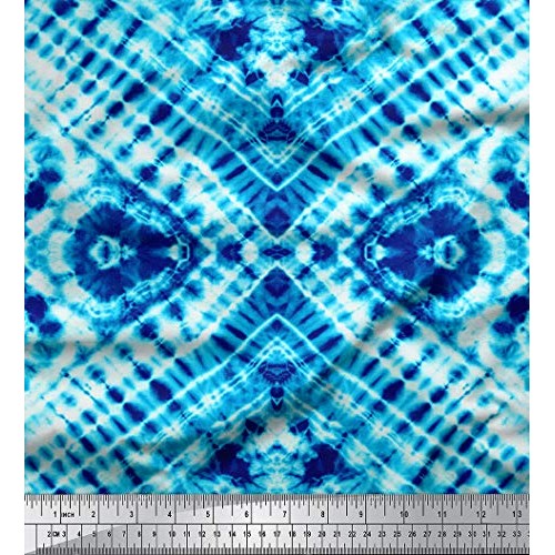Soimoi Blue Rayon Fabric Animals Tie-Dye Print Fabric by The Yard ...