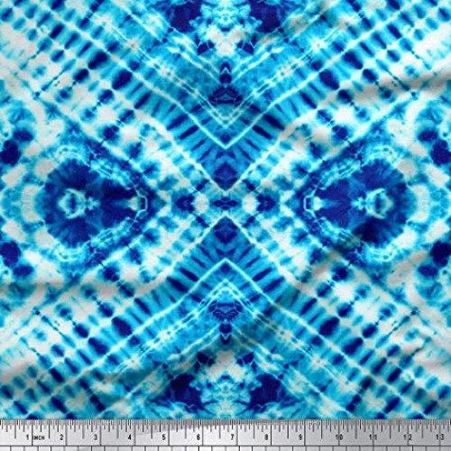Soimoi Blue Rayon Fabric Animals Tie-Dye Print Fabric by The Yard ...