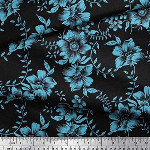 Soimoi Blue Viscose Chiffon Fabric Leaves & Floral Artistic Print ...