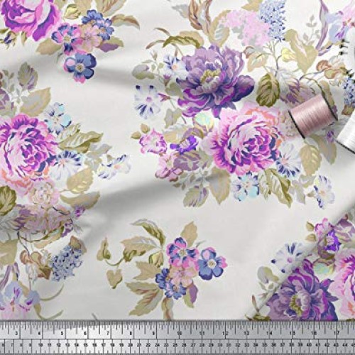 Soimoi Craft Pure Silk Fabric 44 Inches Wide Floral Printed 20 GSM...