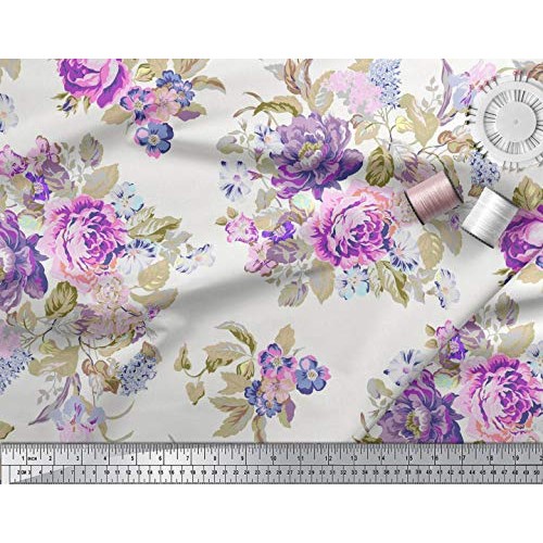 Soimoi Craft Pure Silk Fabric 44 Inches Wide Floral Printed 20 GSM...
