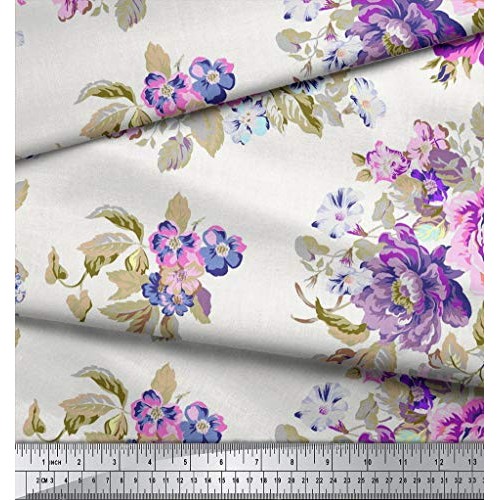 Soimoi Craft Pure Silk Fabric 44 Inches Wide Floral Printed 20 GSM...