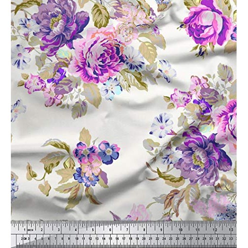 Soimoi Craft Pure Silk Fabric 44 Inches Wide Floral Printed 20 GSM...