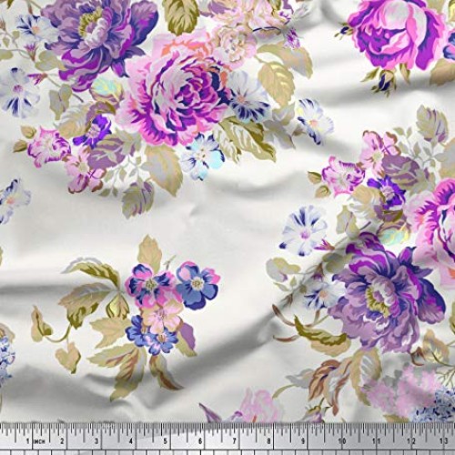 Soimoi Craft Pure Silk Fabric 44 Inches Wide Floral Printed 20 GSM...