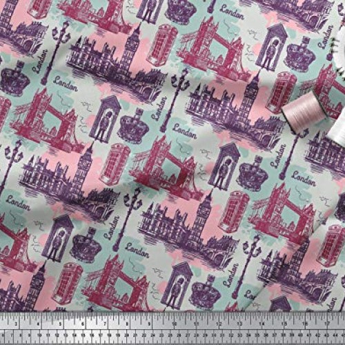 Soimoi Decorative 58 Inches Wide London Theme Architectural Print ...