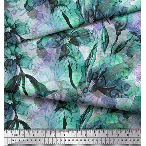 Soimoi Green Viscose Chiffon Fabric Floral & Texture Print Fabric ...