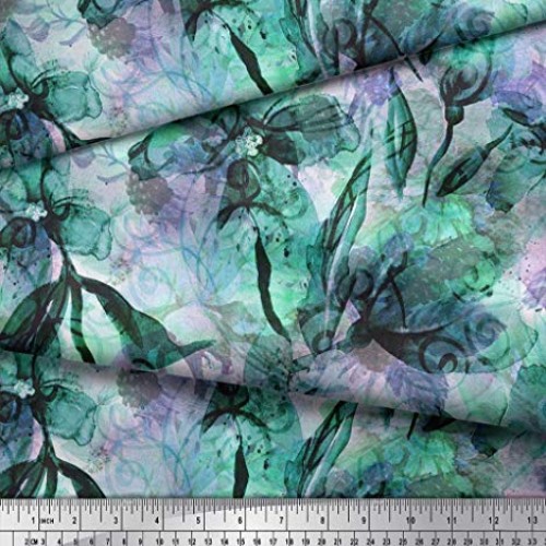 Soimoi Green Viscose Chiffon Fabric Floral & Texture Print Fabric ...