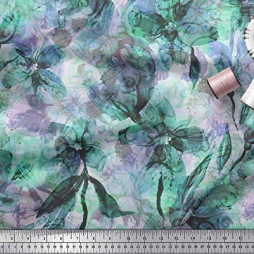 Soimoi Green Viscose Chiffon Fabric Floral & Texture Print Fabric ...