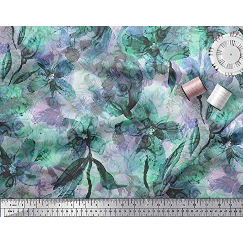 Soimoi Green Viscose Chiffon Fabric Floral & Texture Print Fabric ...