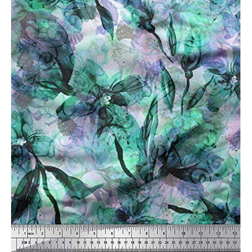 Soimoi Green Viscose Chiffon Fabric Floral & Texture Print Fabric ...