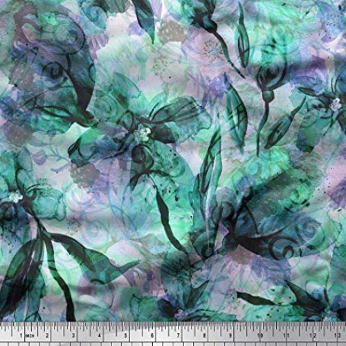 Soimoi Green Viscose Chiffon Fabric Floral & Texture Print Fabric ...