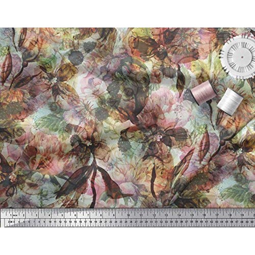 Soimoi Orange Silk Fabric Floral & Texture Print Fabric by Yard 42...