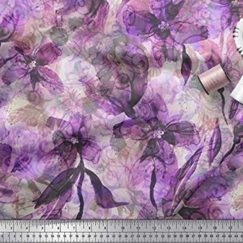 Soimoi Purple Rayon Fabric Floral & Texture Fabric Prints by Yard ...